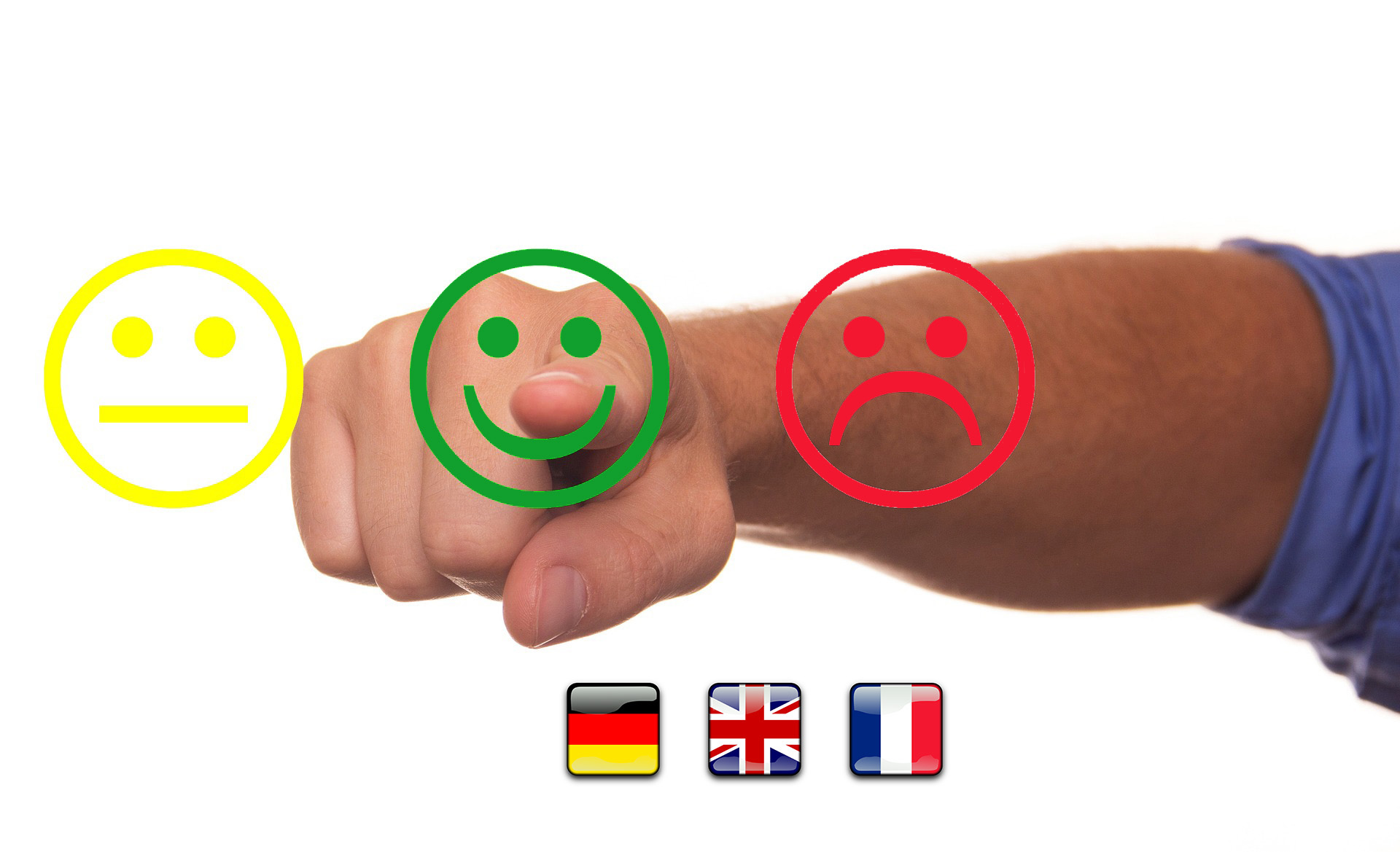 Three icons for rating laughing neutral and sad