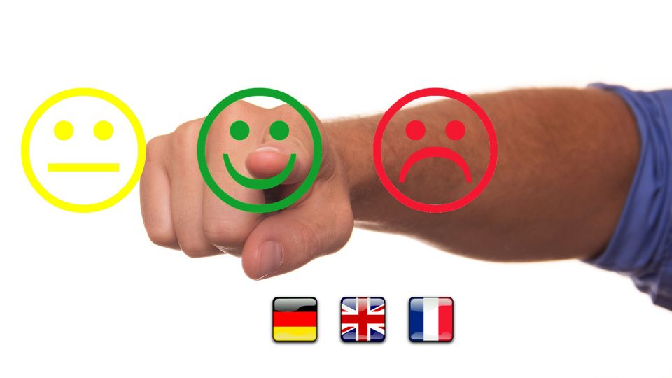 Drei Icons zur Bewertung lachend neutral und traurig